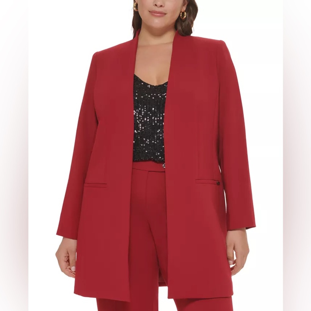 Calvin Klein Plus Size Collarless Open-Front Jacket